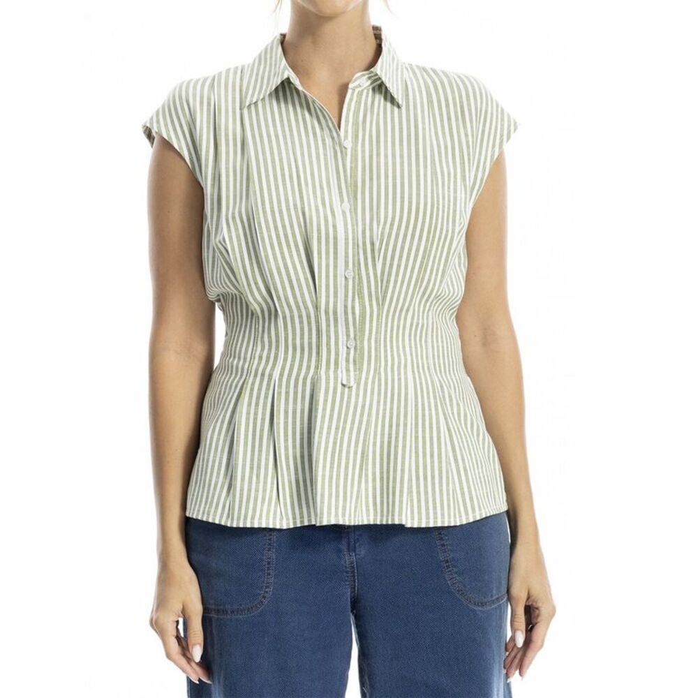 Max Studio Womens  Cap Sleeve Collared Shirt, Green